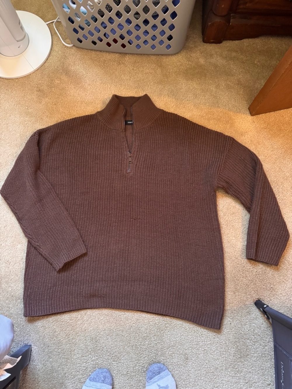 Women's Ribbed Quarterzip Pullover Sweater - Brown